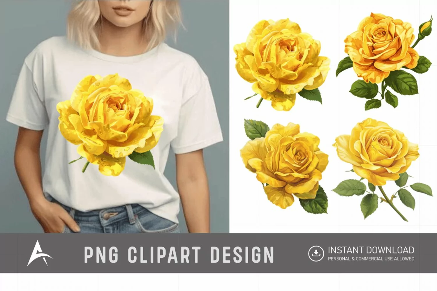 Watercolor Yellow Rose Clipart product image 1