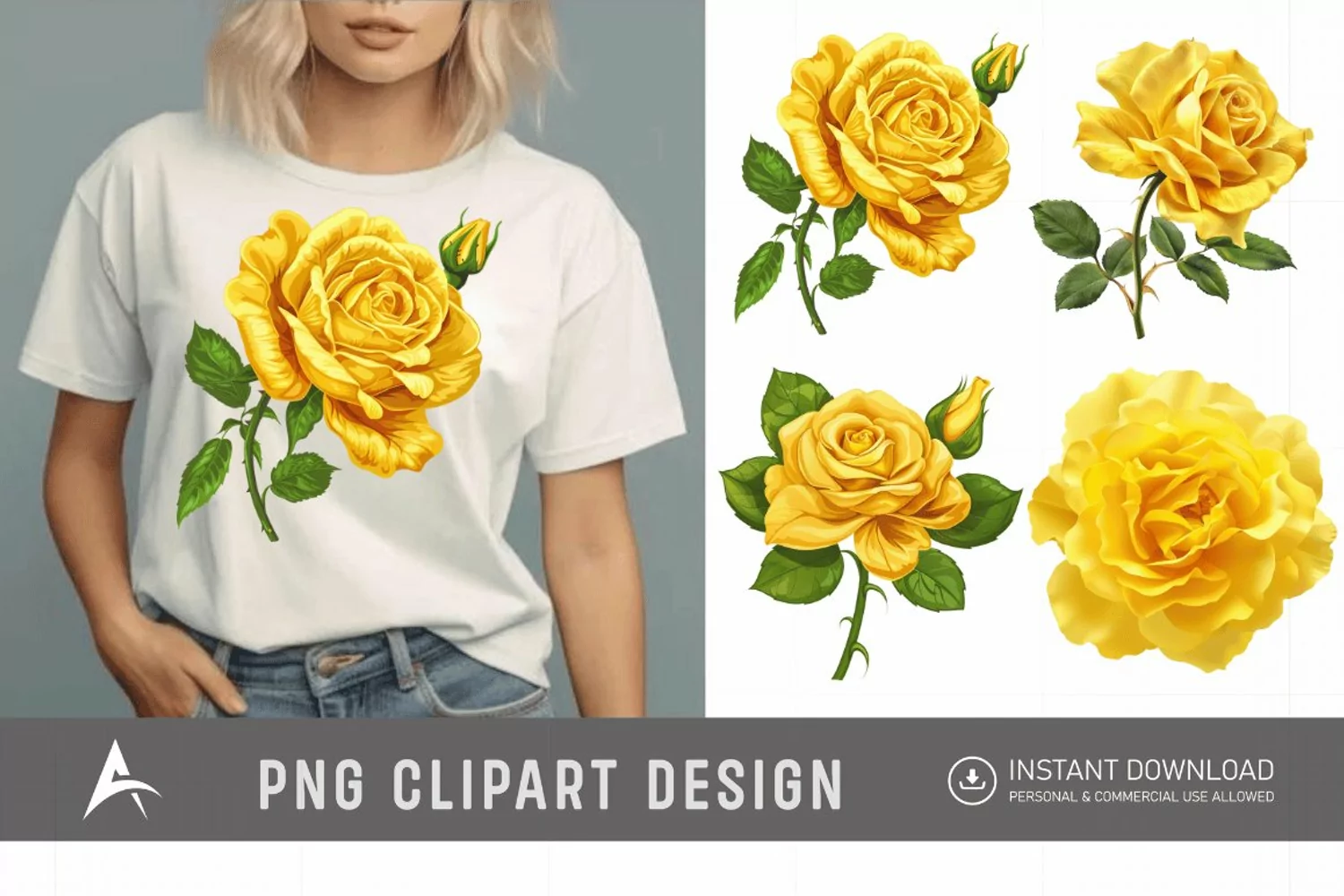 Watercolor Yellow Rose Clipart product image 1