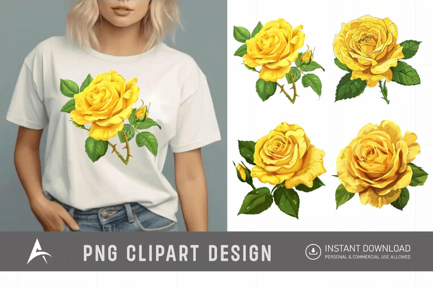 Watercolor Yellow Rose Clipart product image 1