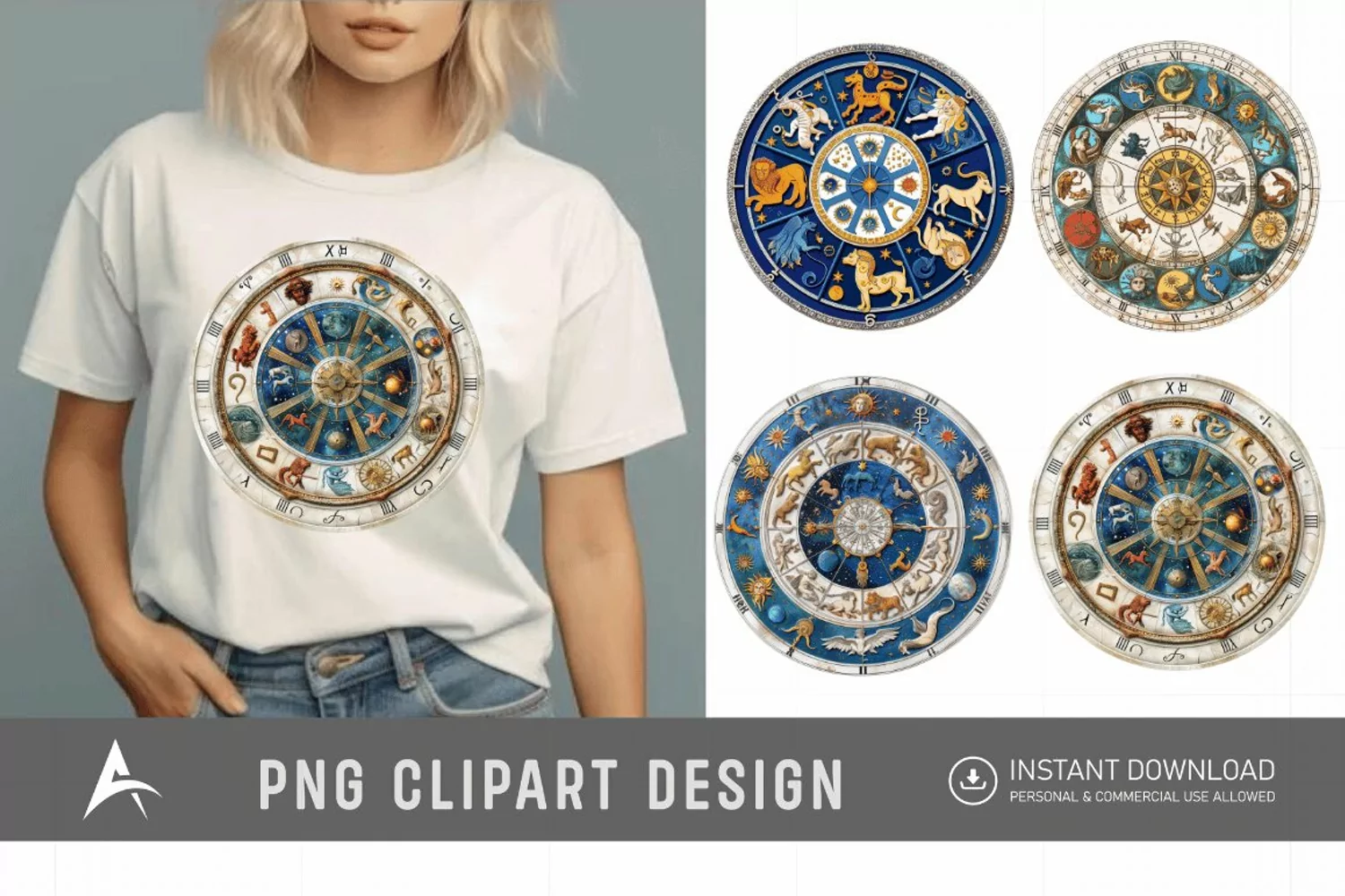 Watercolor Zodiac Wheel Clipart product image 1