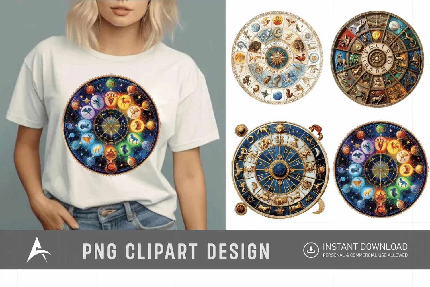 Watercolor Zodiac Wheel Clipart product image 1