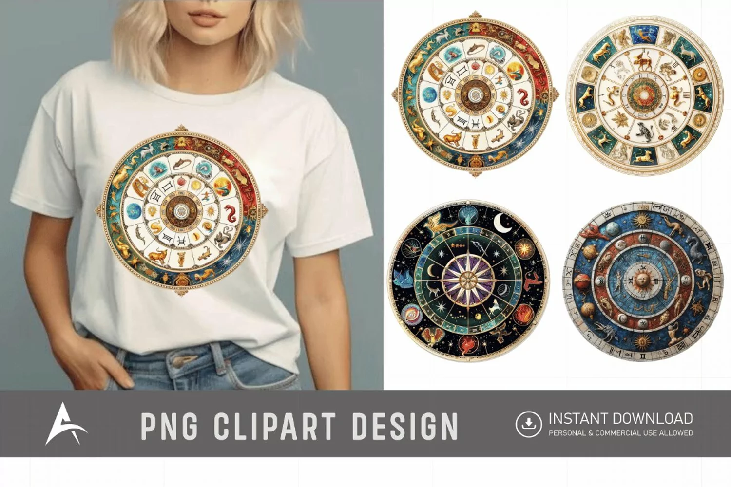 Watercolor Zodiac Wheel Clipart product image 1
