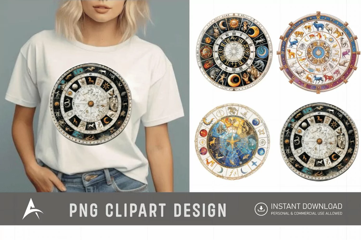 Watercolor Zodiac Wheel Clipart product image 1