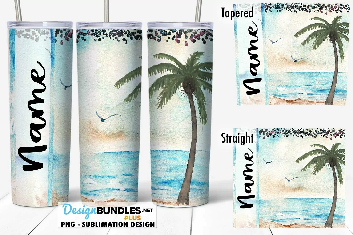 Palm Tree Peach Beach with Birds Seamless 20 oz Tumbler Wrap product image 1