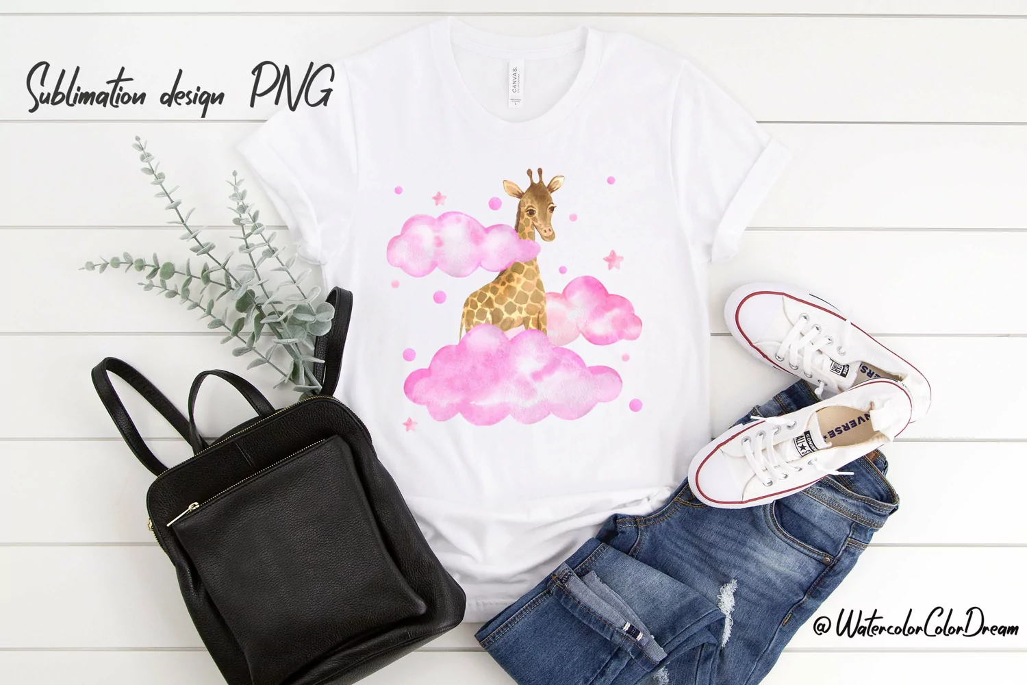 Baby giraffe in pink clouds sublimation design product image 1