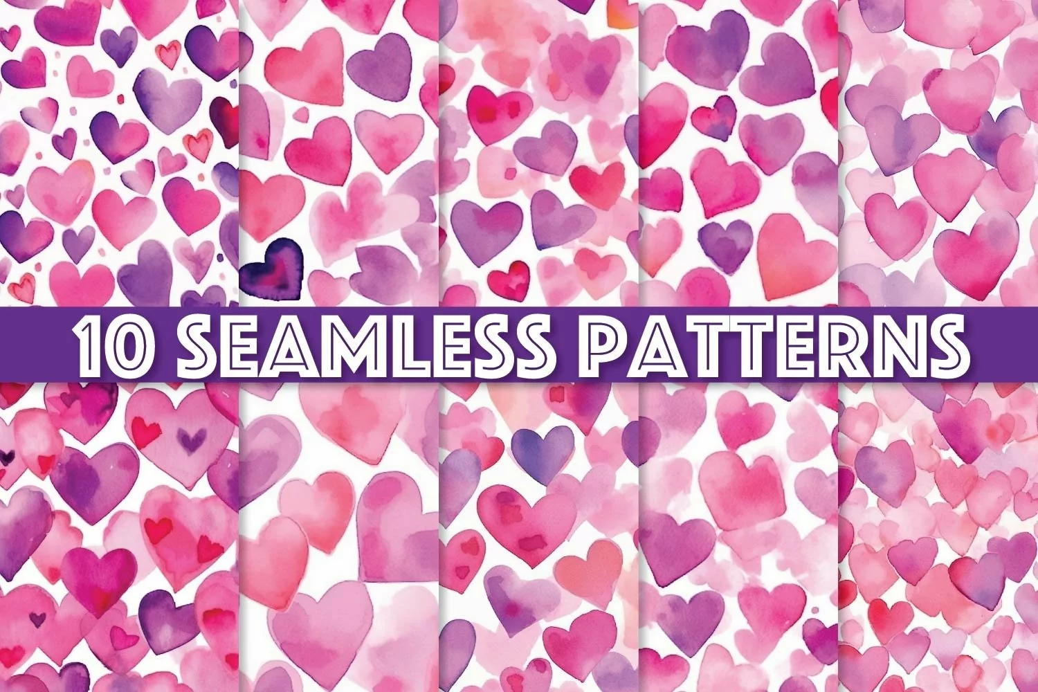 Watercolor Hearts Seamless Pattern product image 1