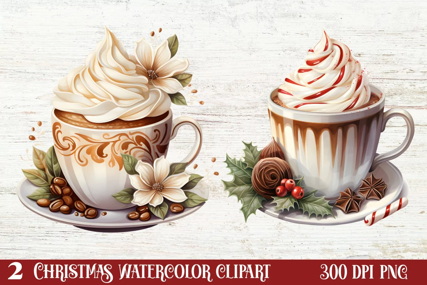 Christmas Hot Cocoa Cup Clipart Sublimation product image 1