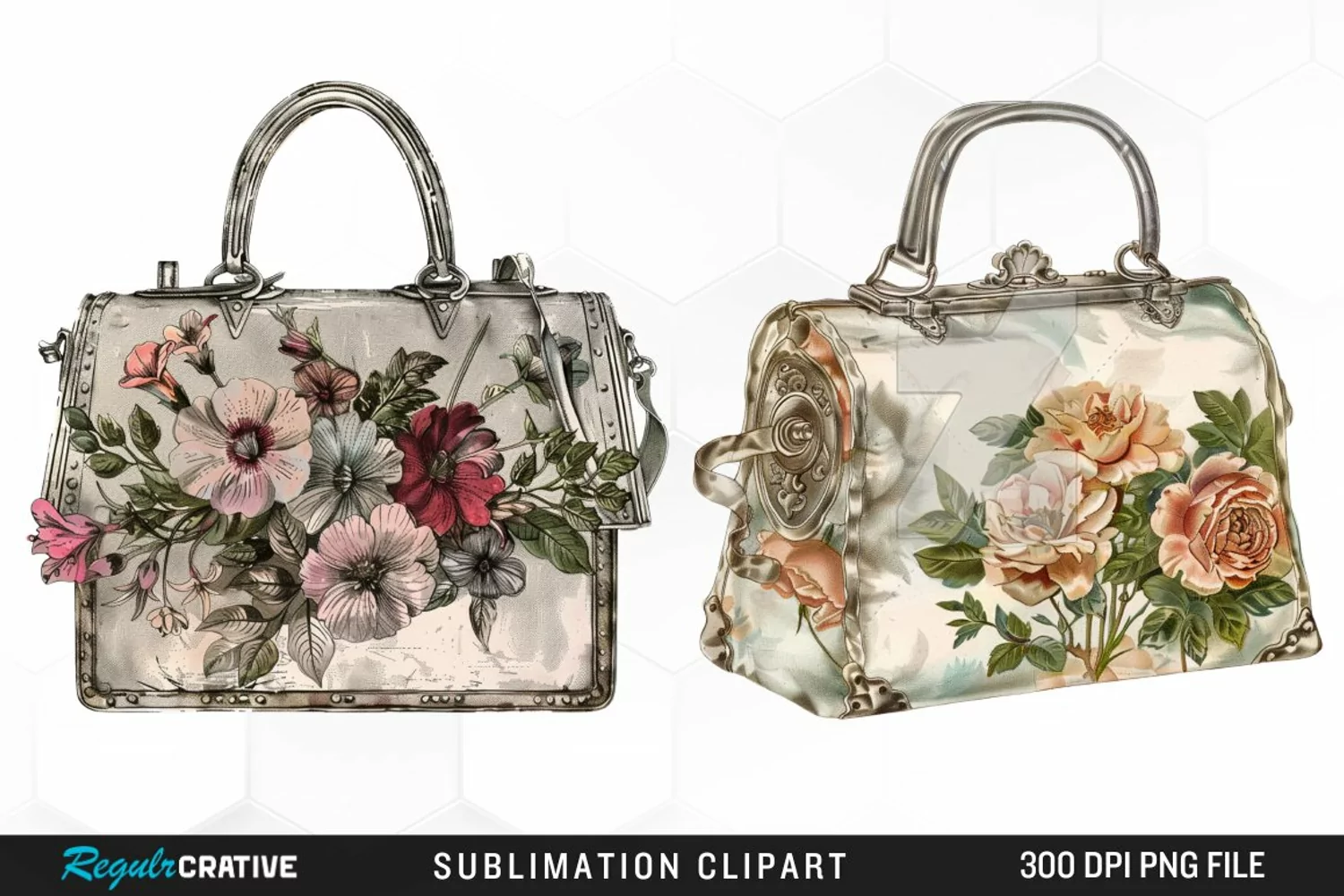 Watercolor Vintage Silver Handbag Clipart product image 1