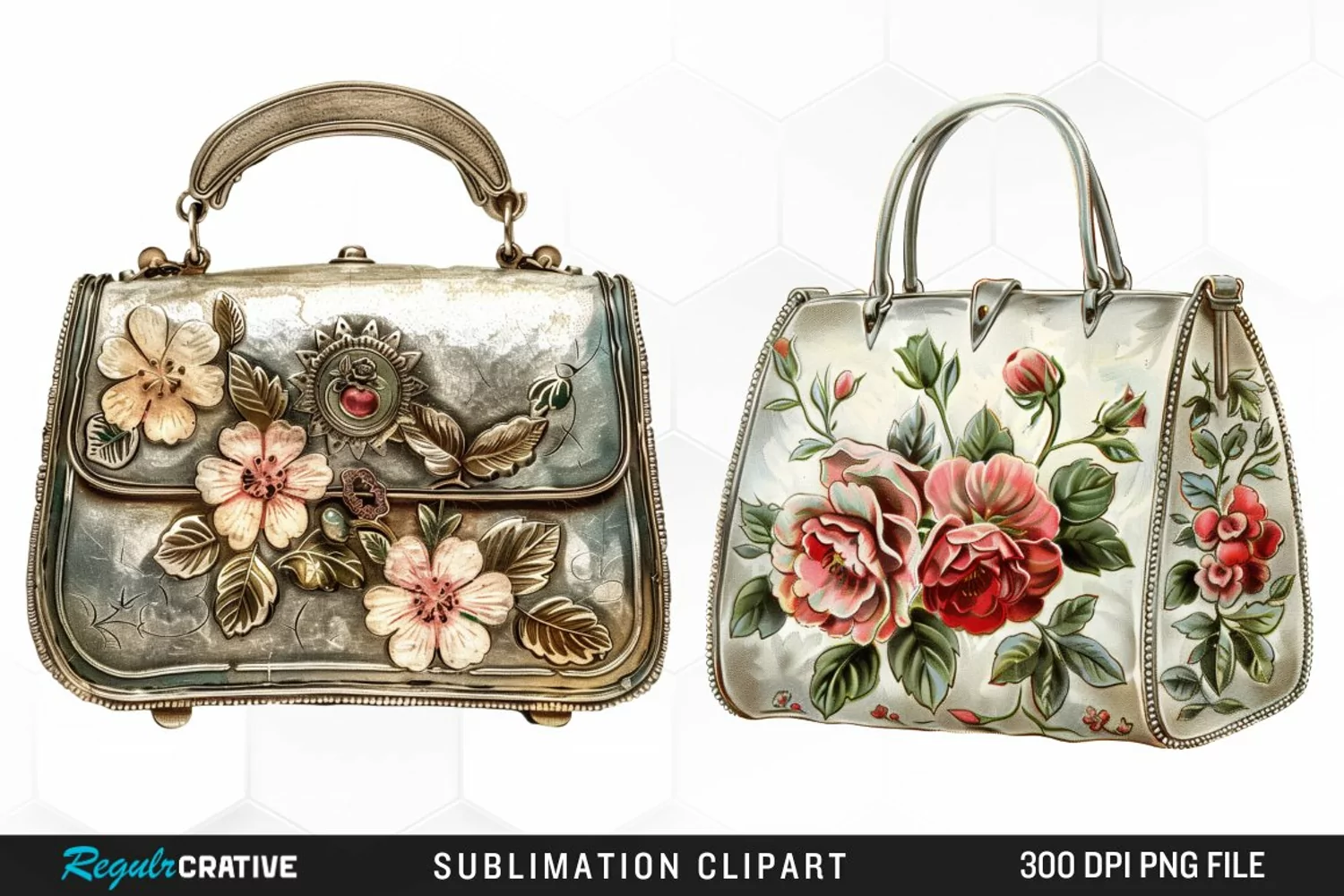Watercolor Vintage Silver Handbag Clipart product image 1