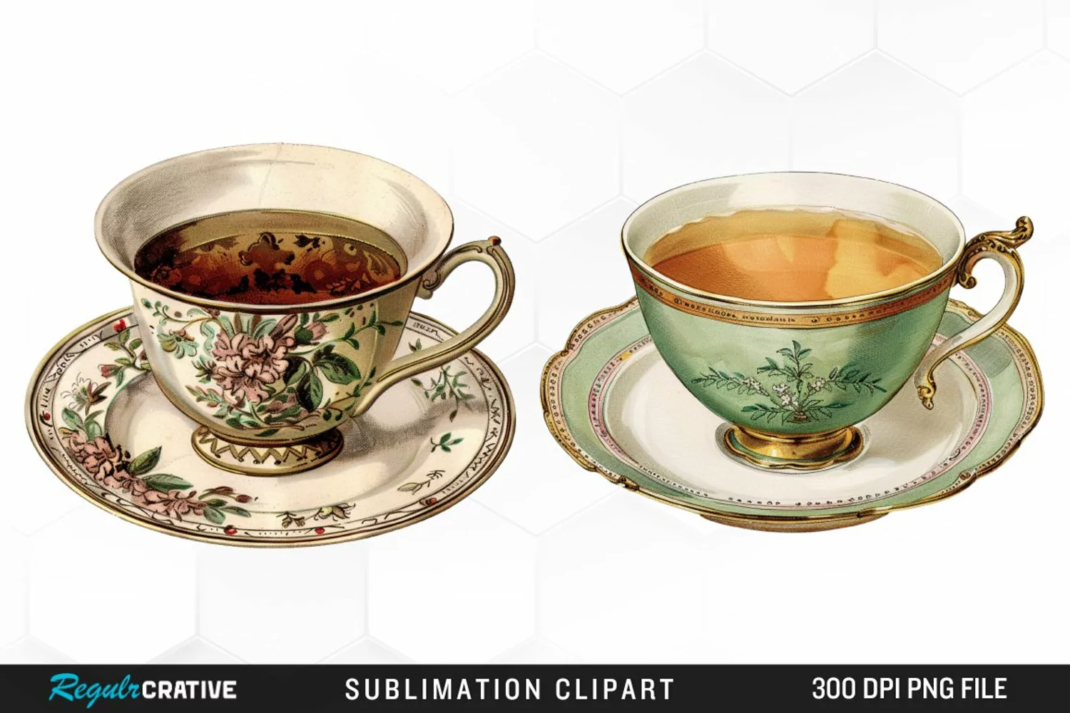 Watercolor Vintage Teacup Graphic Clipart product image 1