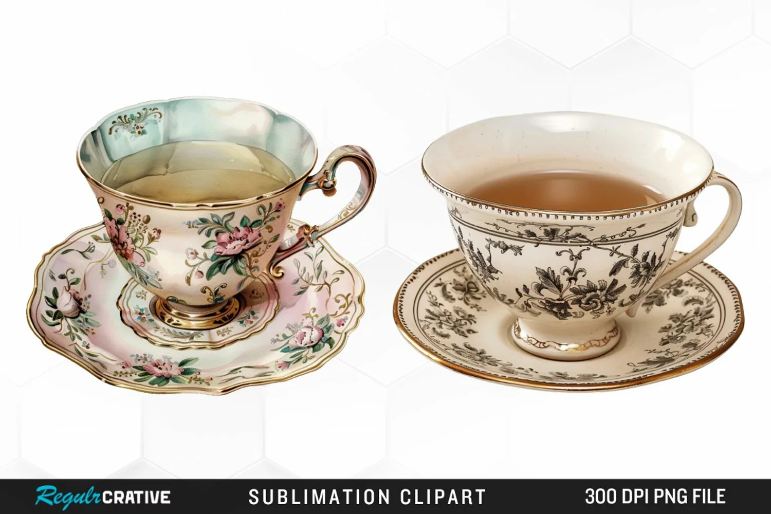 Watercolor Vintage Teacup Exquisite Clipart product image 1