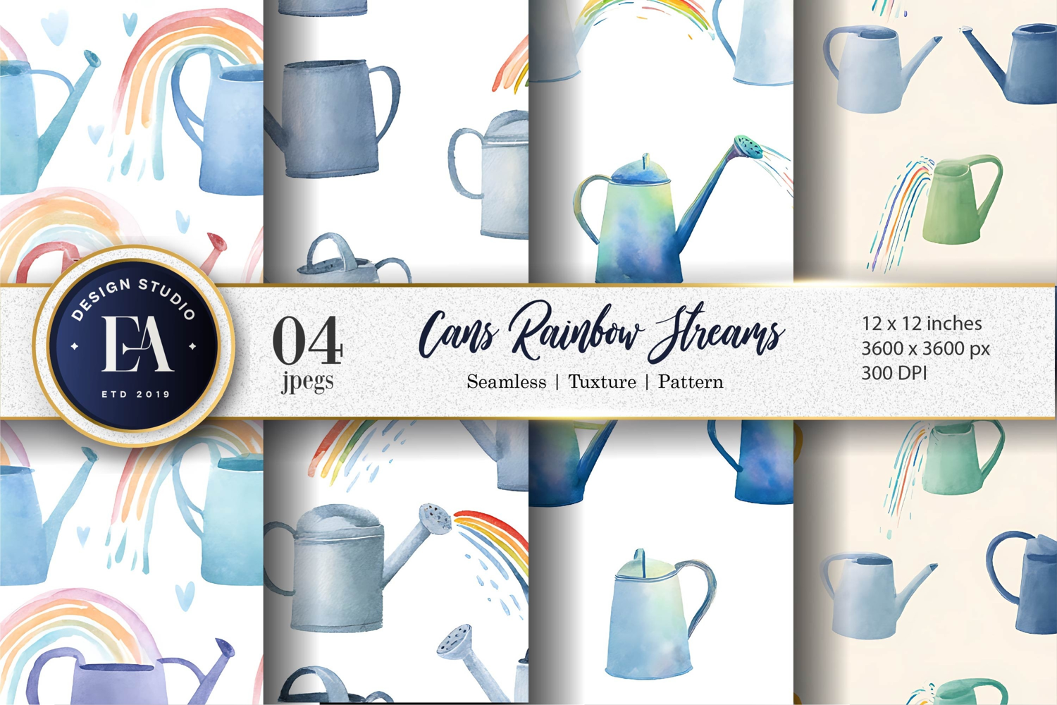 Watercolor Watering Cans Pouring Rainbows Paper product image 1
