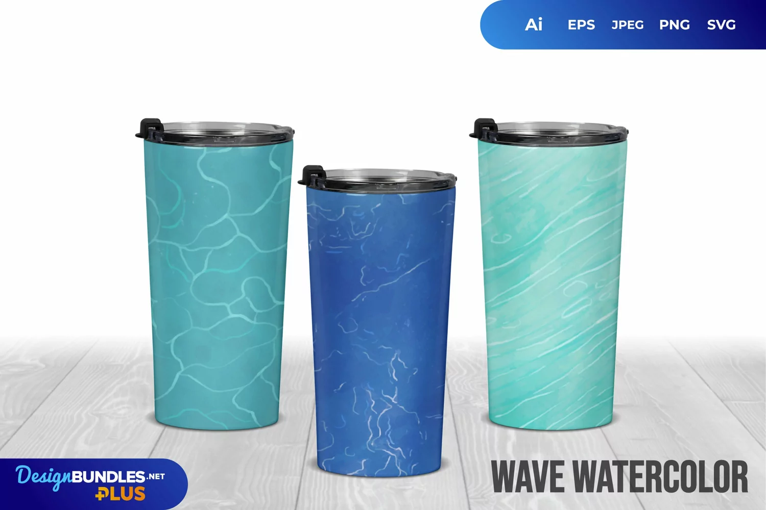 Wave Watercolor Tumbler Wrap Design product image 1