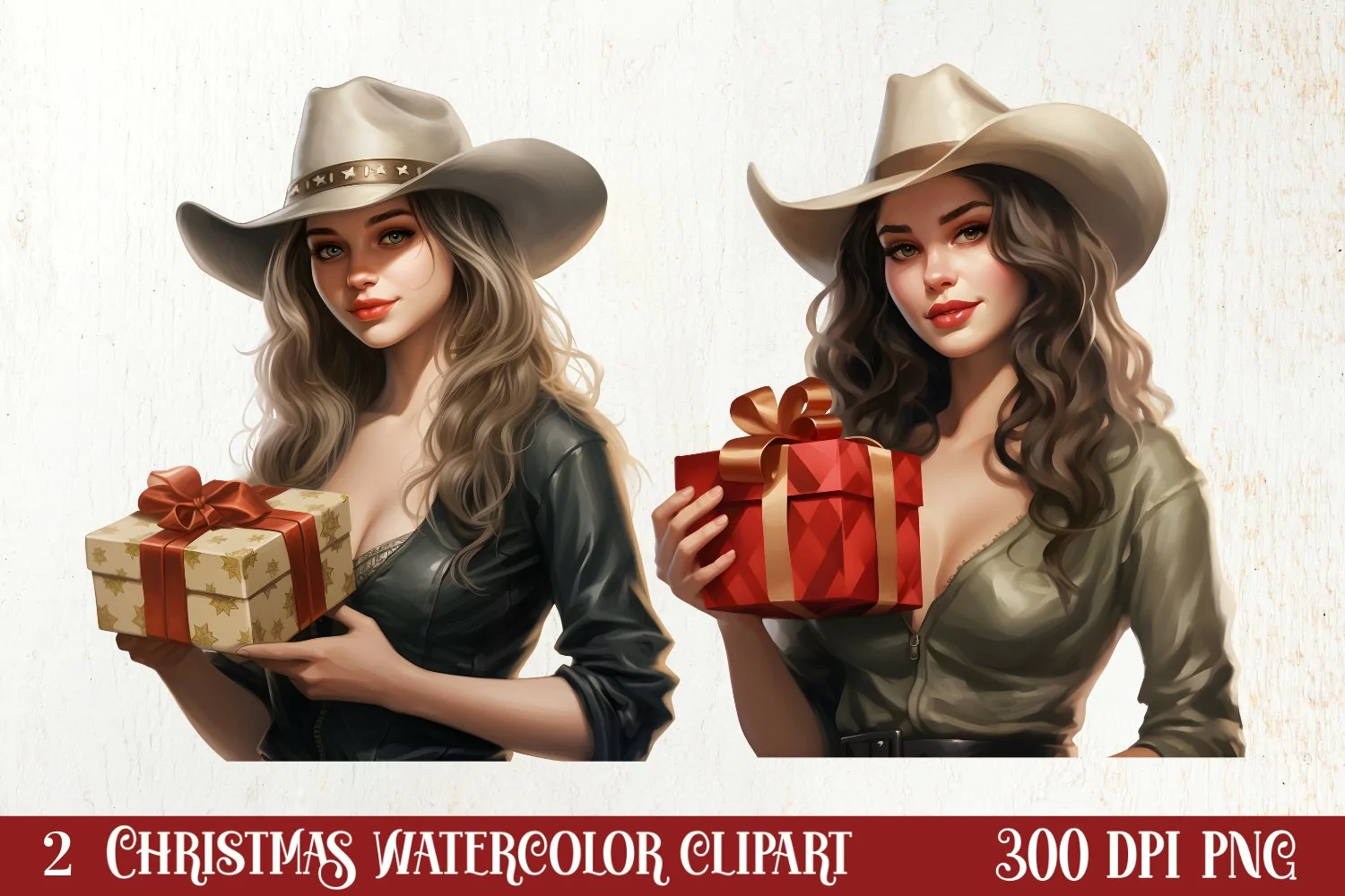 Western Christmas Watercolor Clipart product image 1
