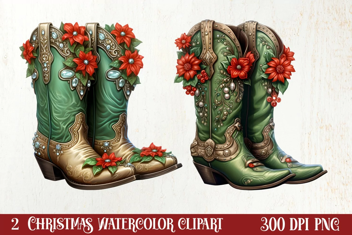Western Christmas Watercolor Clipart product image 1