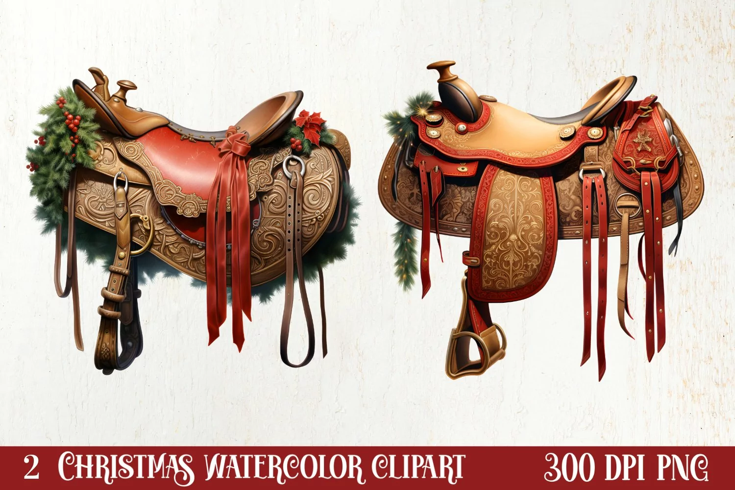 Western Christmas Watercolor Clipart product image 1