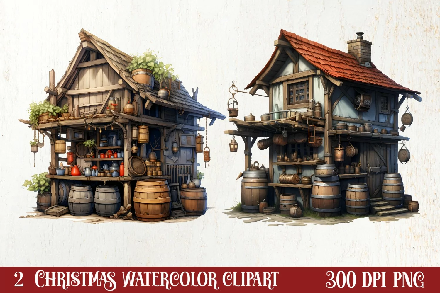 Western Christmas Watercolor Clipart product image 1