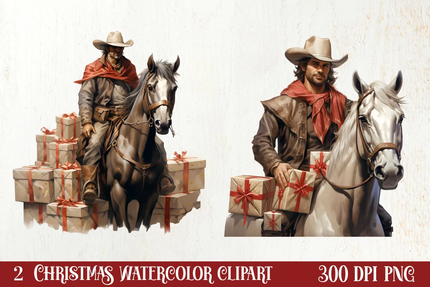 Western Christmas Watercolor Clipart product image 1