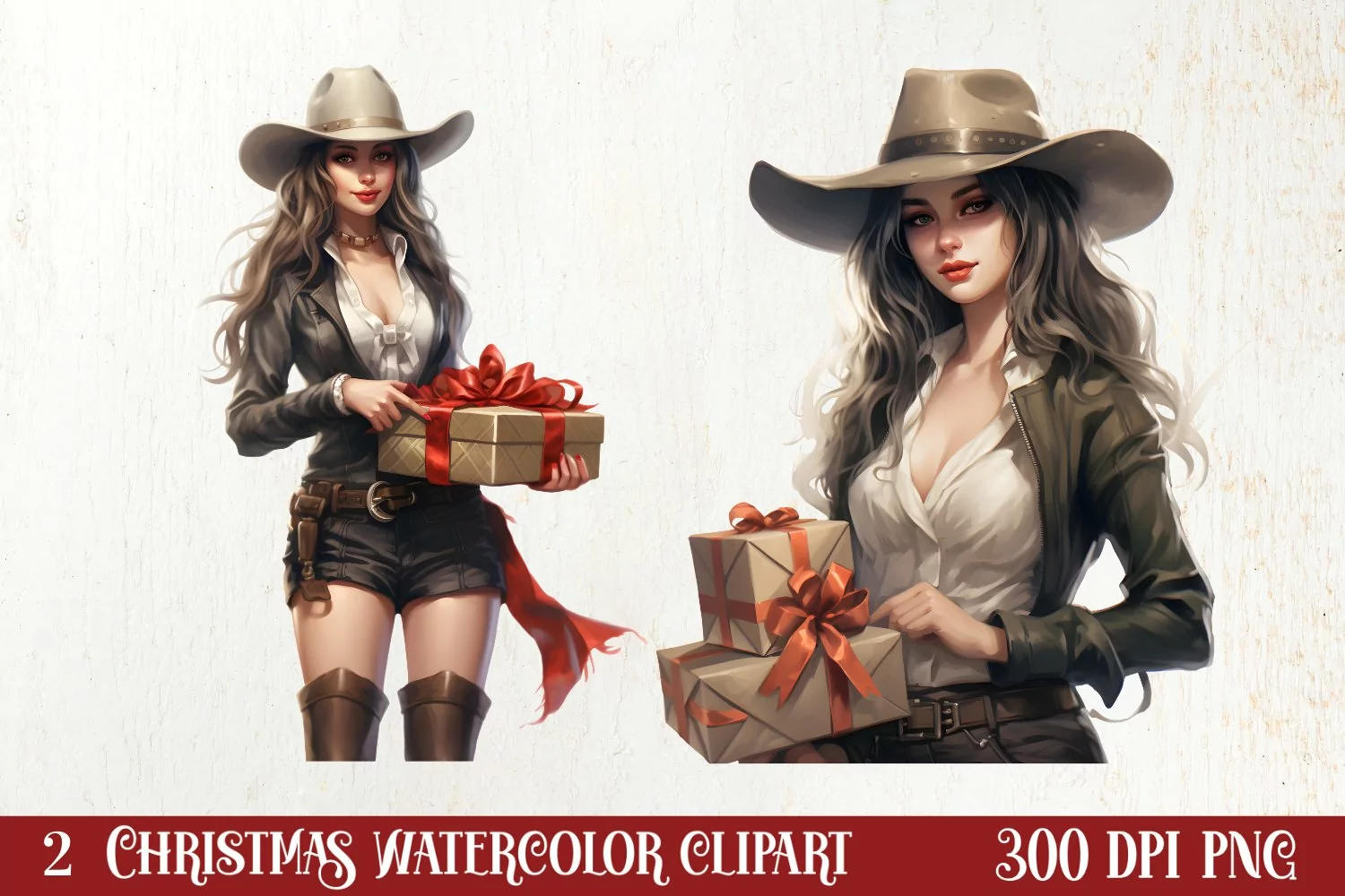 Western Christmas Watercolor Clipart product image 1