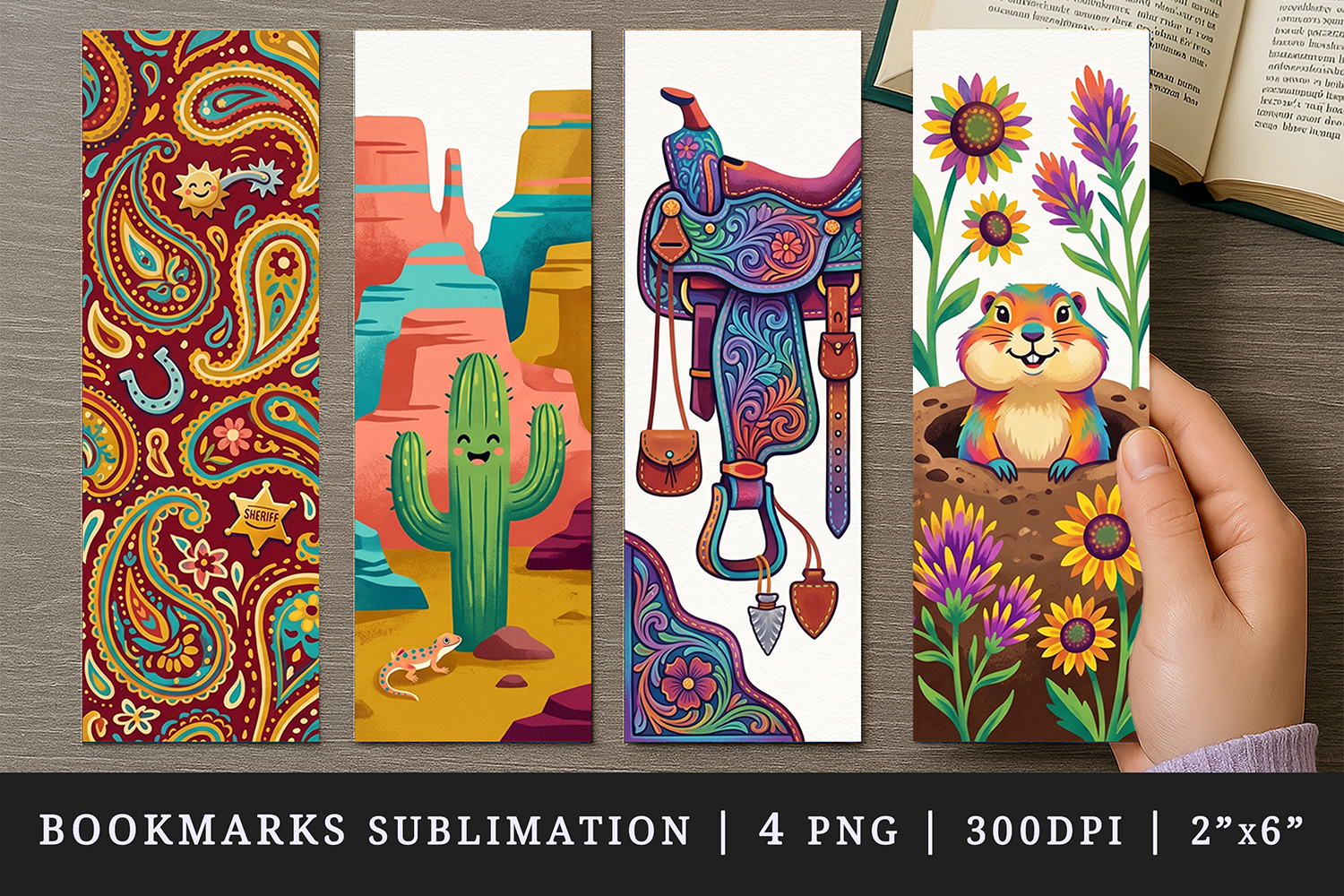 Western bookmarks printable sublimation bookmark design product image 1