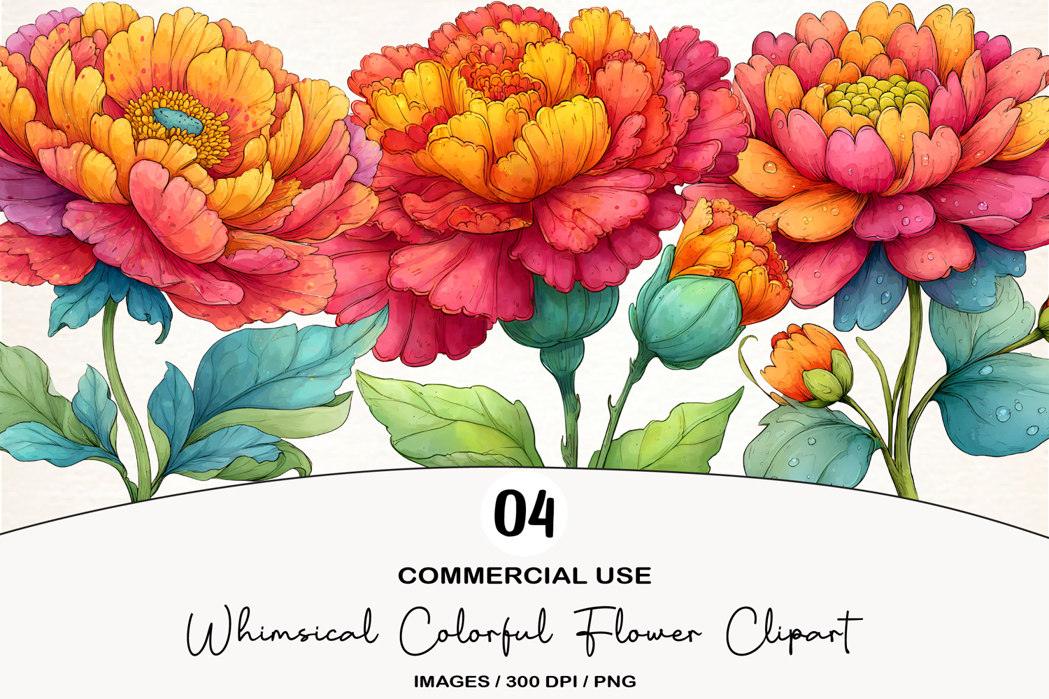Whimsical Colorful Flower Clipart product image 1