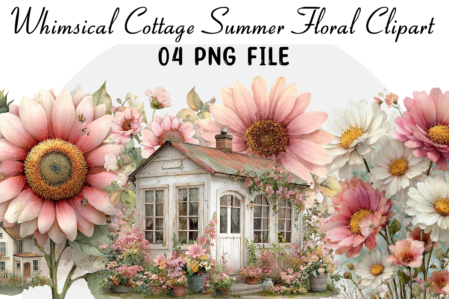 Whimsical Cottage Summer Floral Clipart product image 1