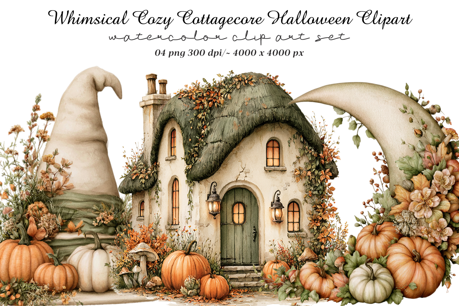 Whimsical Cozy Cottagecore Halloween Clipart product image 1