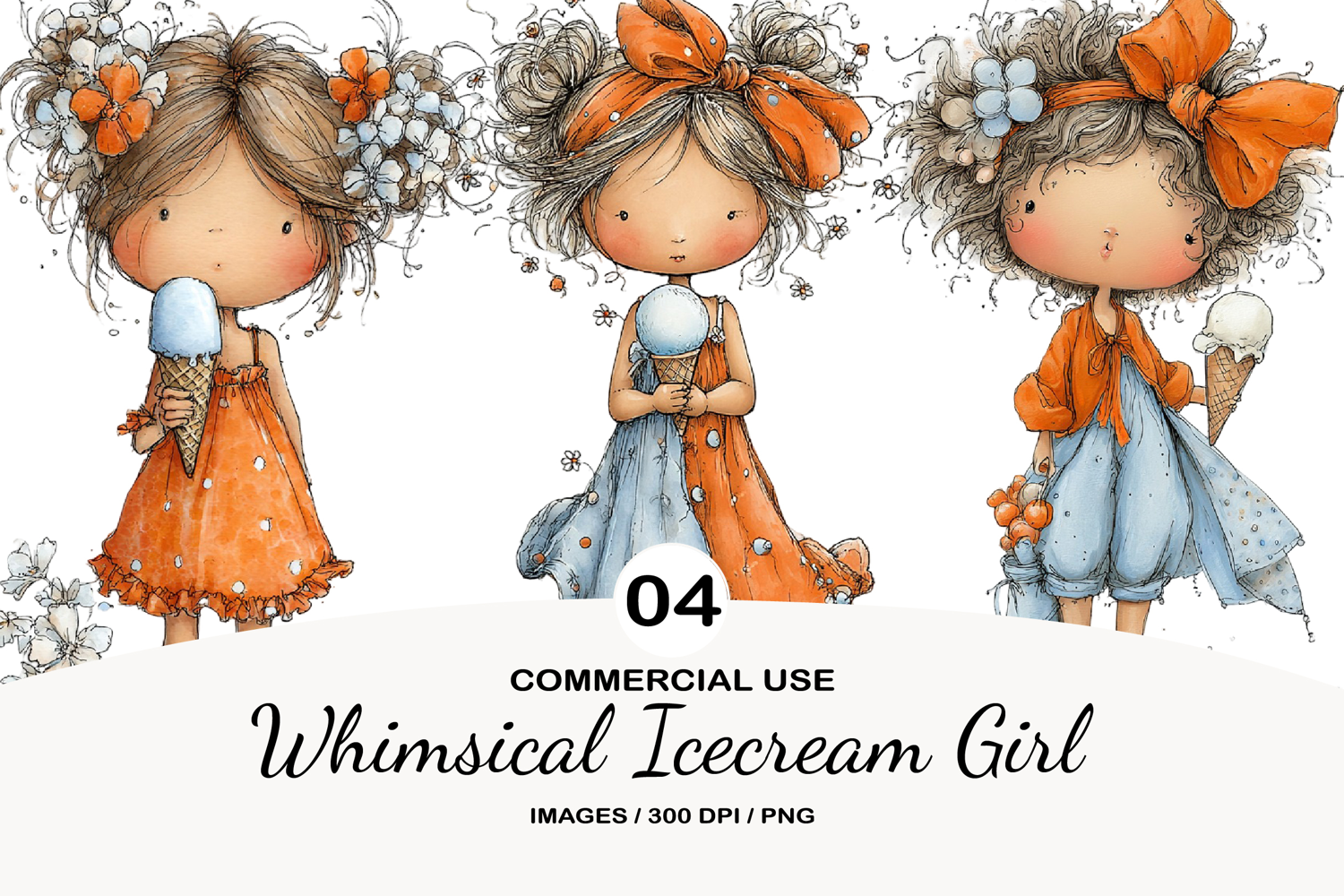 Whimsical Icecream Girl Watercolor Clipart product image 1