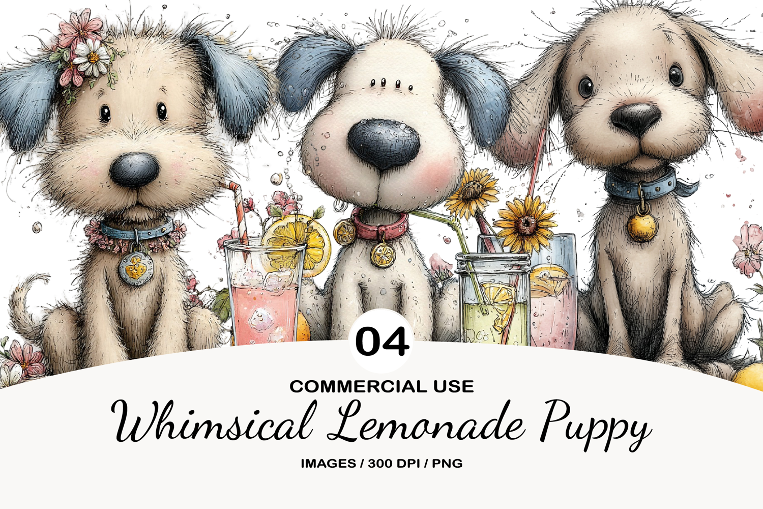 Whimsical Lemonade Puppy Watercolor Clipart product image 1