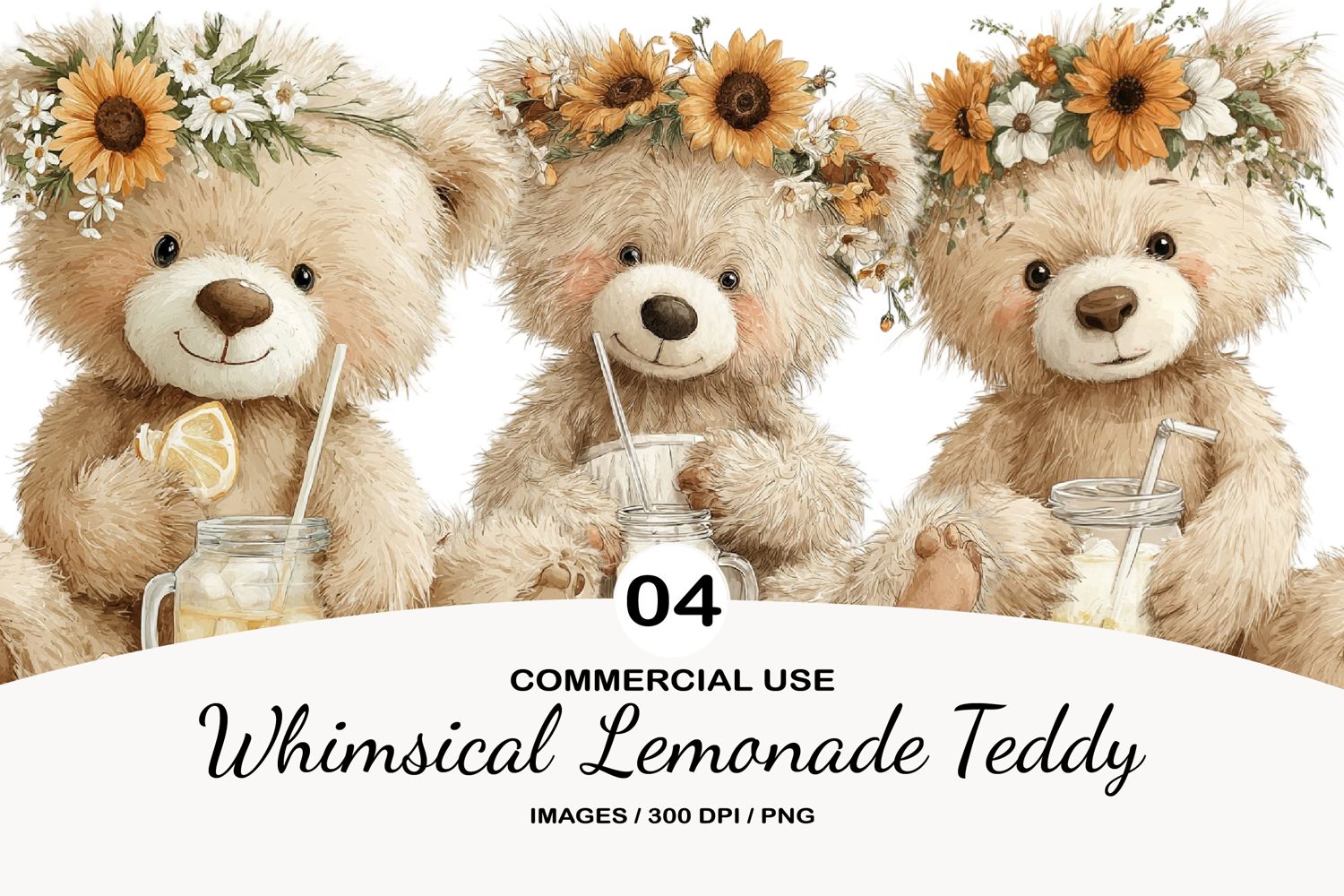 Whimsical Lemonade Teddy Watercolor Clipart product image 1