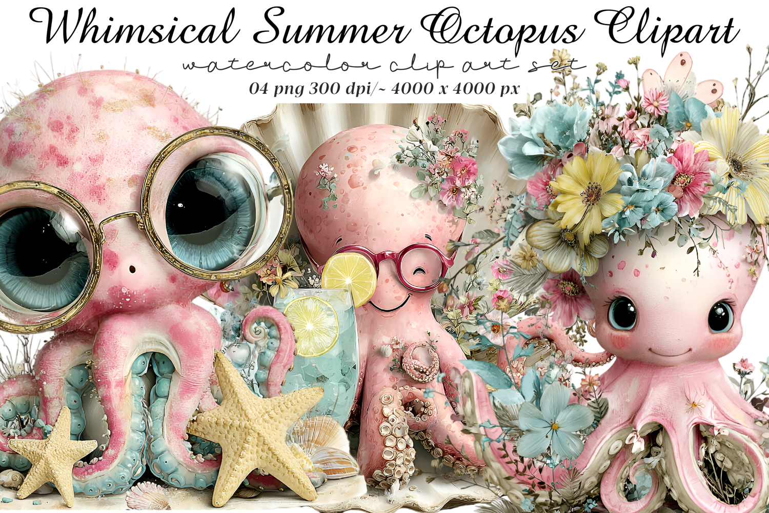 Whimsical summer octopus clipart product image 1