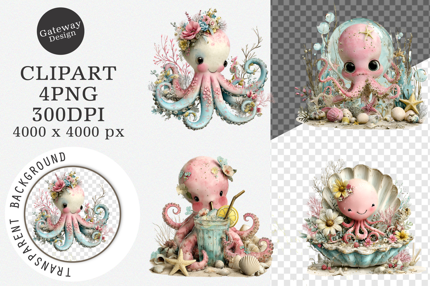 Whimsical Summer Octopus Clipart - Whimsical Summer Octopus product image 1