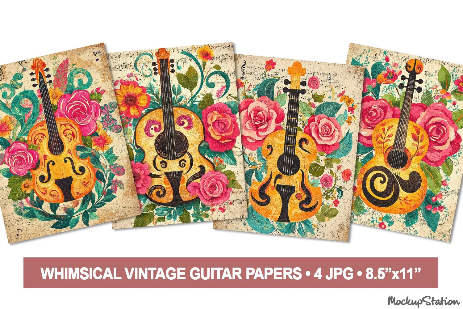 Vintage Guitar Junk Journal Pages |Retro Papers product image 1