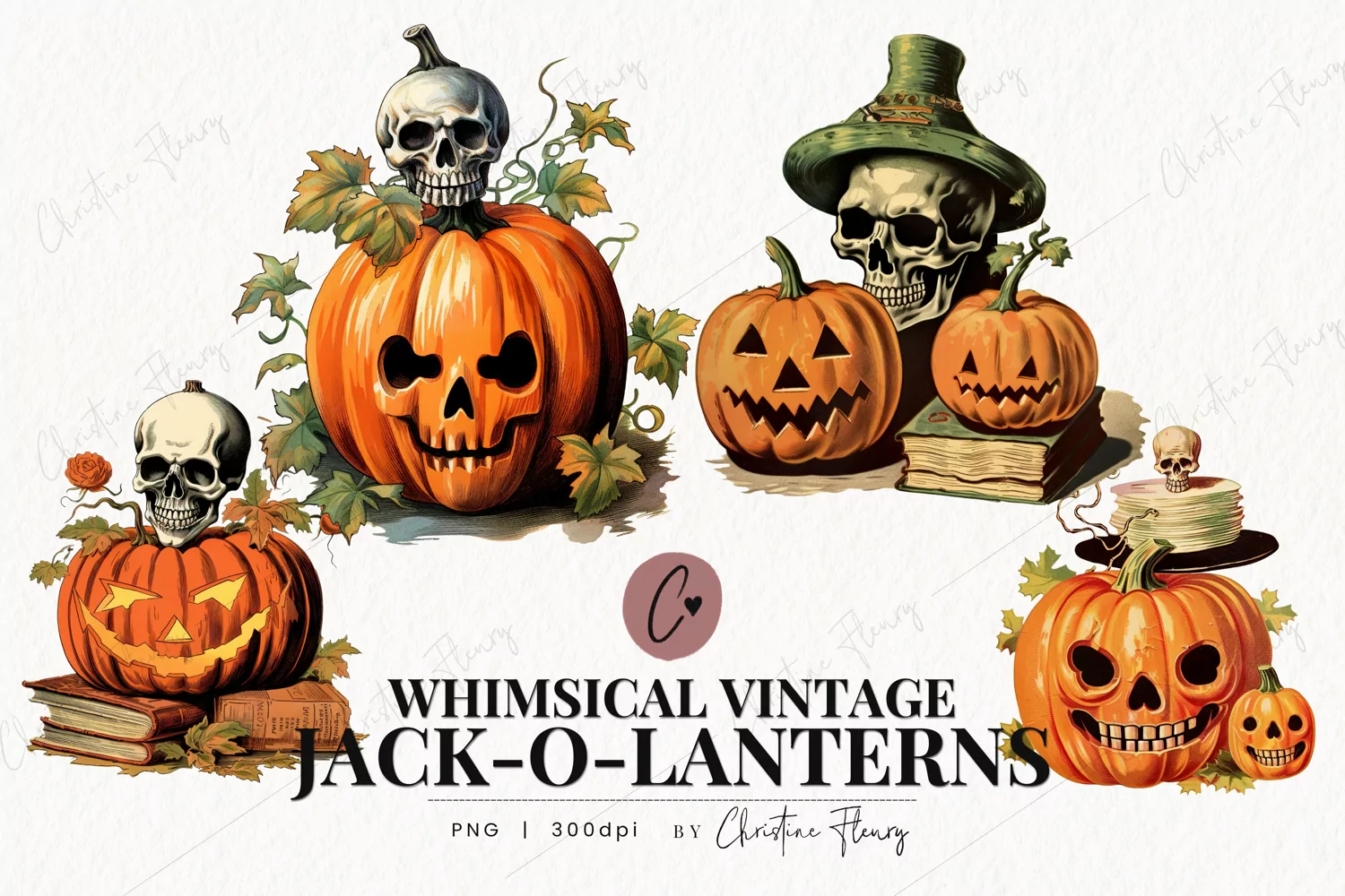 Whimsical Vintage Jack O Lantern Clipart product image 1