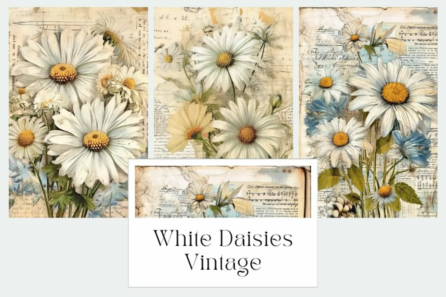3 White Daisies Vintage Junk Journal Page product image 1