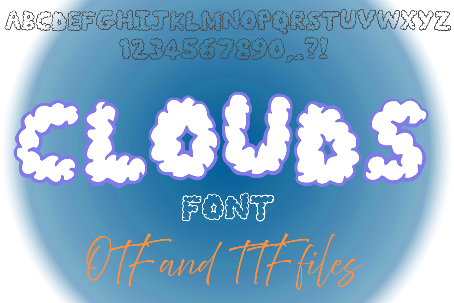 White Fluffy Clouds Typeface OTF Lettering Font Cartoon by Squeeb Creative