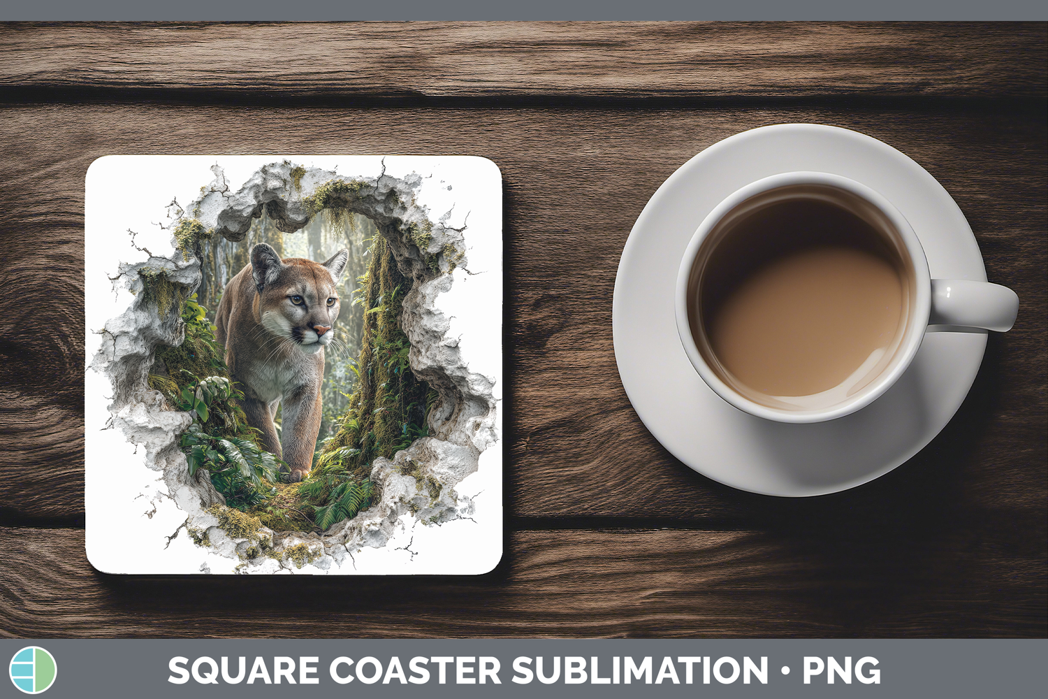 GorgeousWild Cats 3D Hole Square Coaster design.