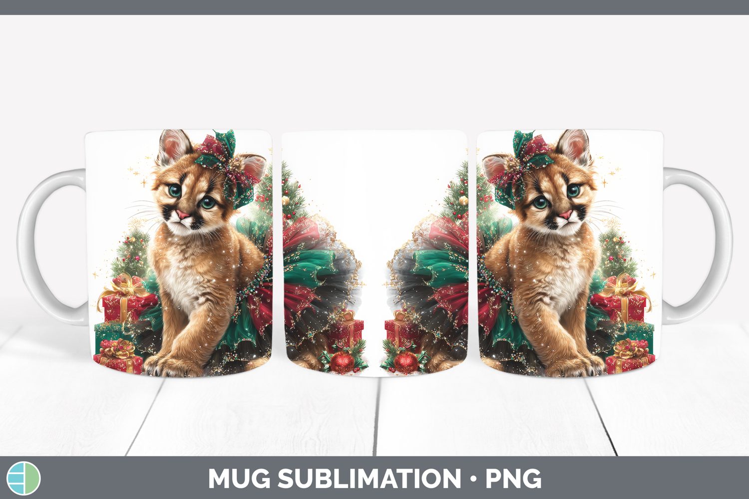 GorgeousWild Cats Cute Christmas Mug Wrap design.