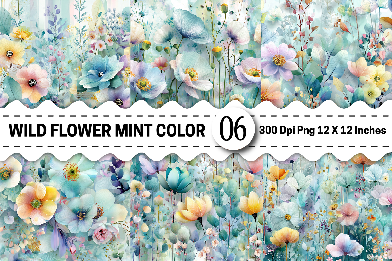 Wild Flower Mint Color Digital Paper product image 1