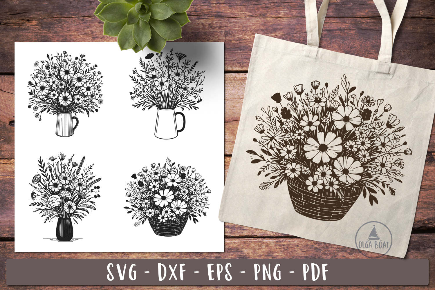 Wild flowers svg Vintage black and white design