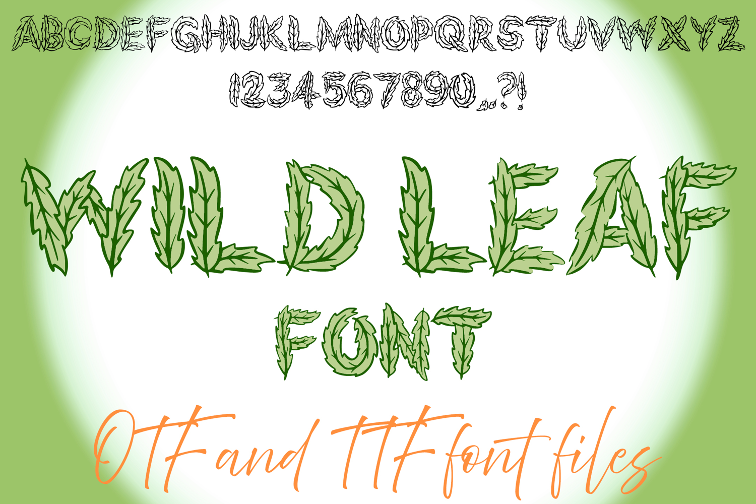 Wild Leaf Alphabet Lettering ABC Text Font Leaves Typeface OTF Illustration by Squeeb Creative