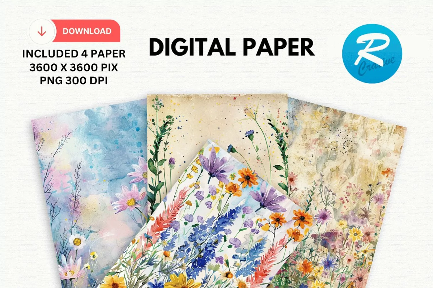 Watercolor Wildflower Digital Paper, Wildflower Background product image 1