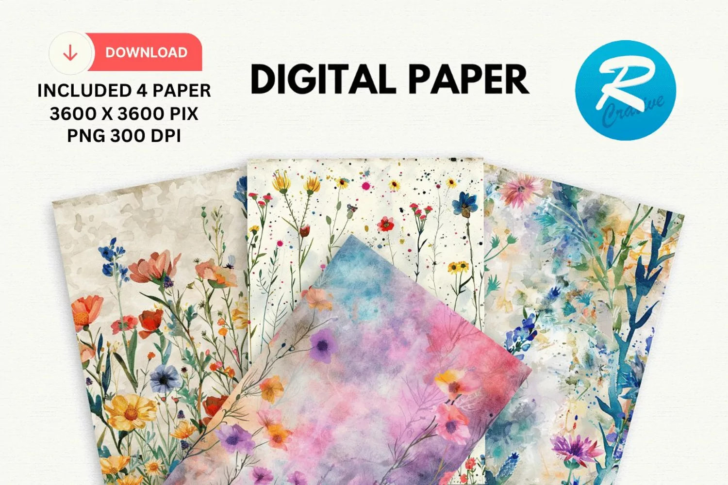 Watercolor Wildflower Digital Paper, Wildflower Background product image 1