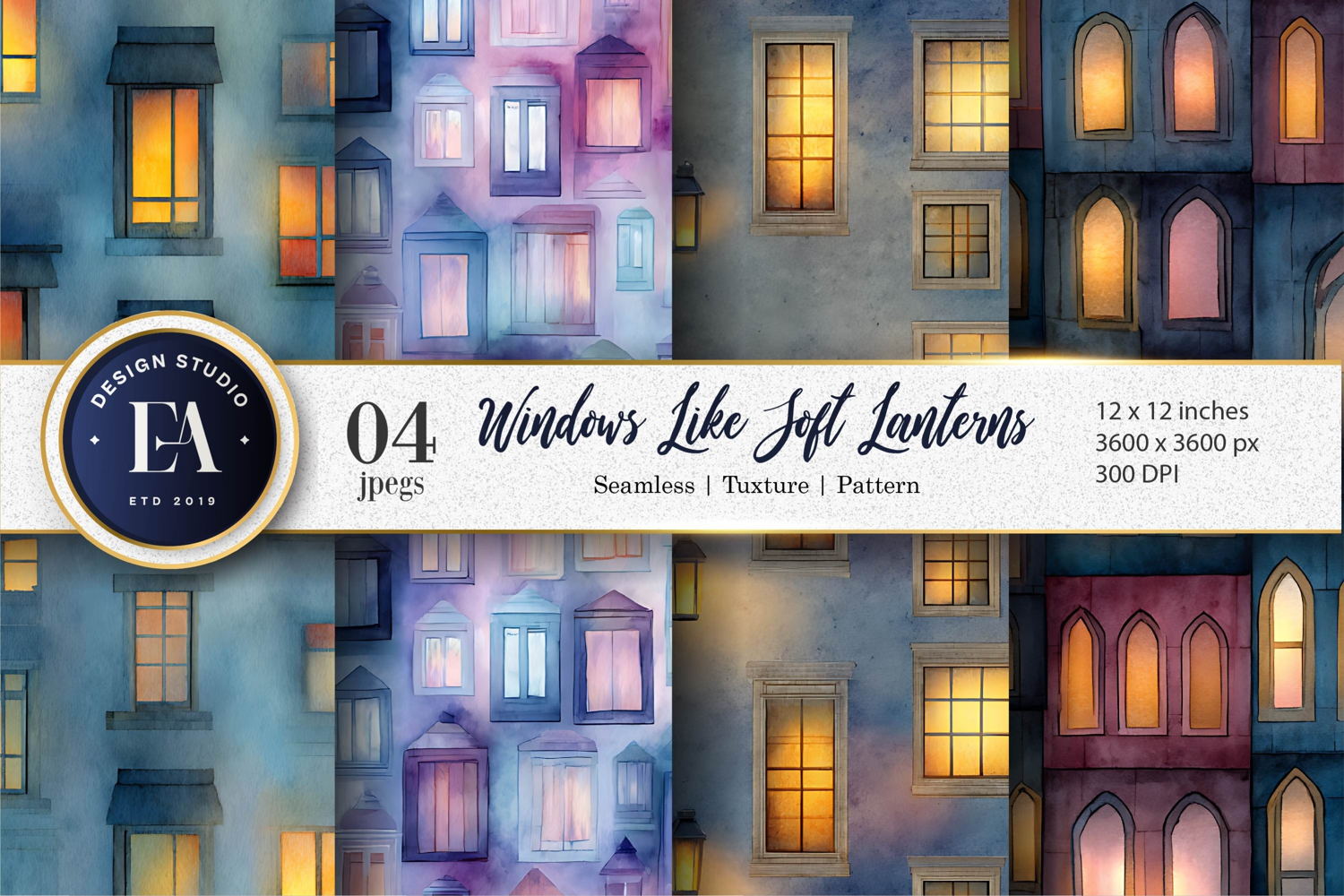 Soft Glowing Windows Watercolor Seamless Digital Paper product image 1