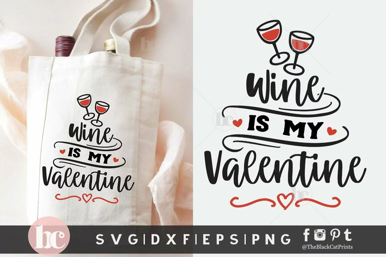 Valentine's Day Wine Bag SVG | Wine Is My Valentine SVG PNG product image 1