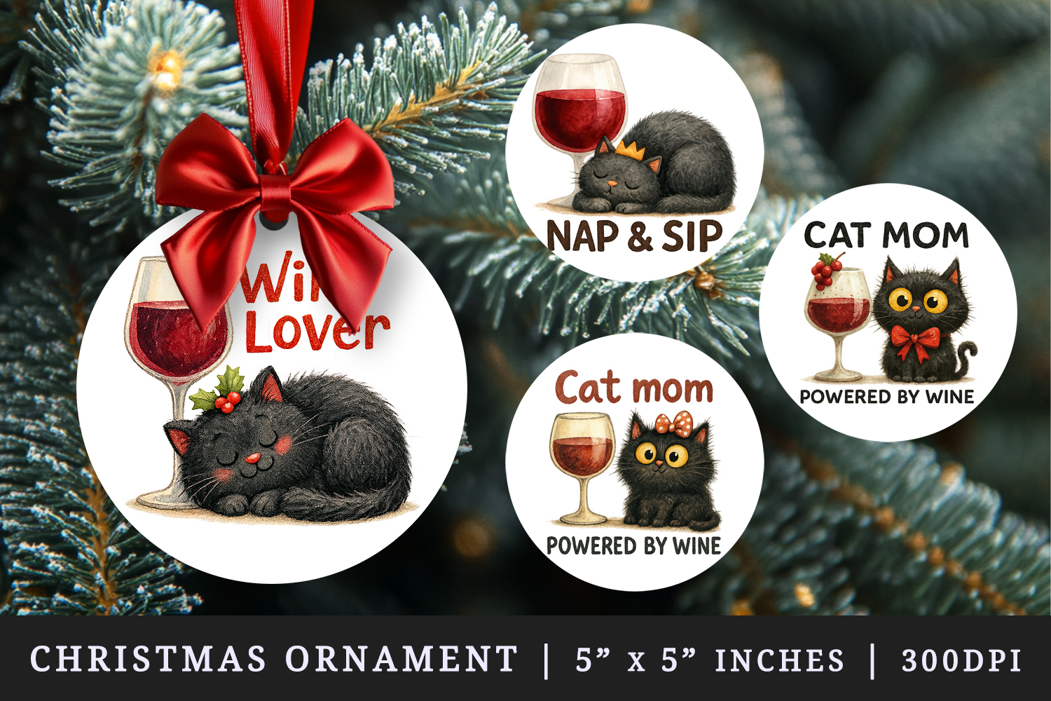 Wine Lover round ornaments sublimation design product image 1