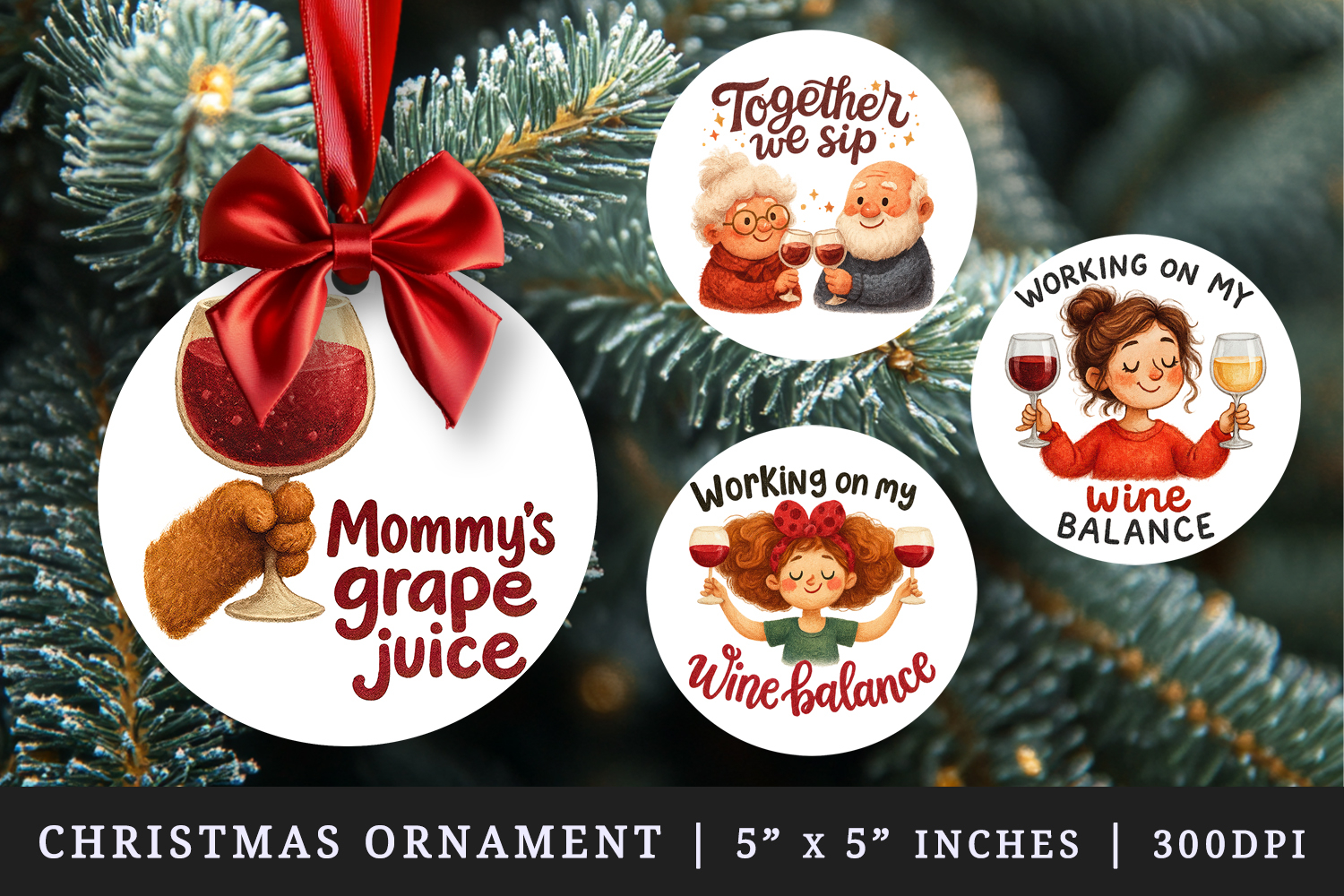 Wine Lover round ornaments sublimation design product image 1