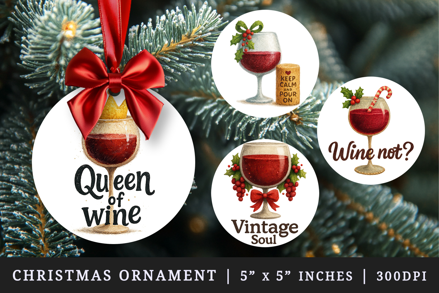Wine Lover round ornaments sublimation design product image 1