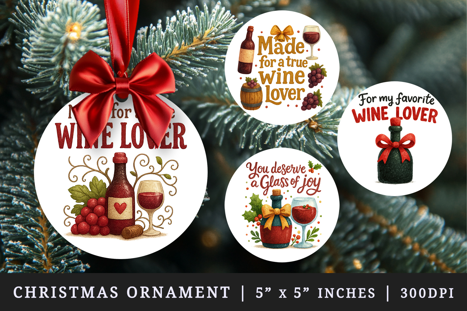 Wine Lover round ornaments sublimation design product image 1