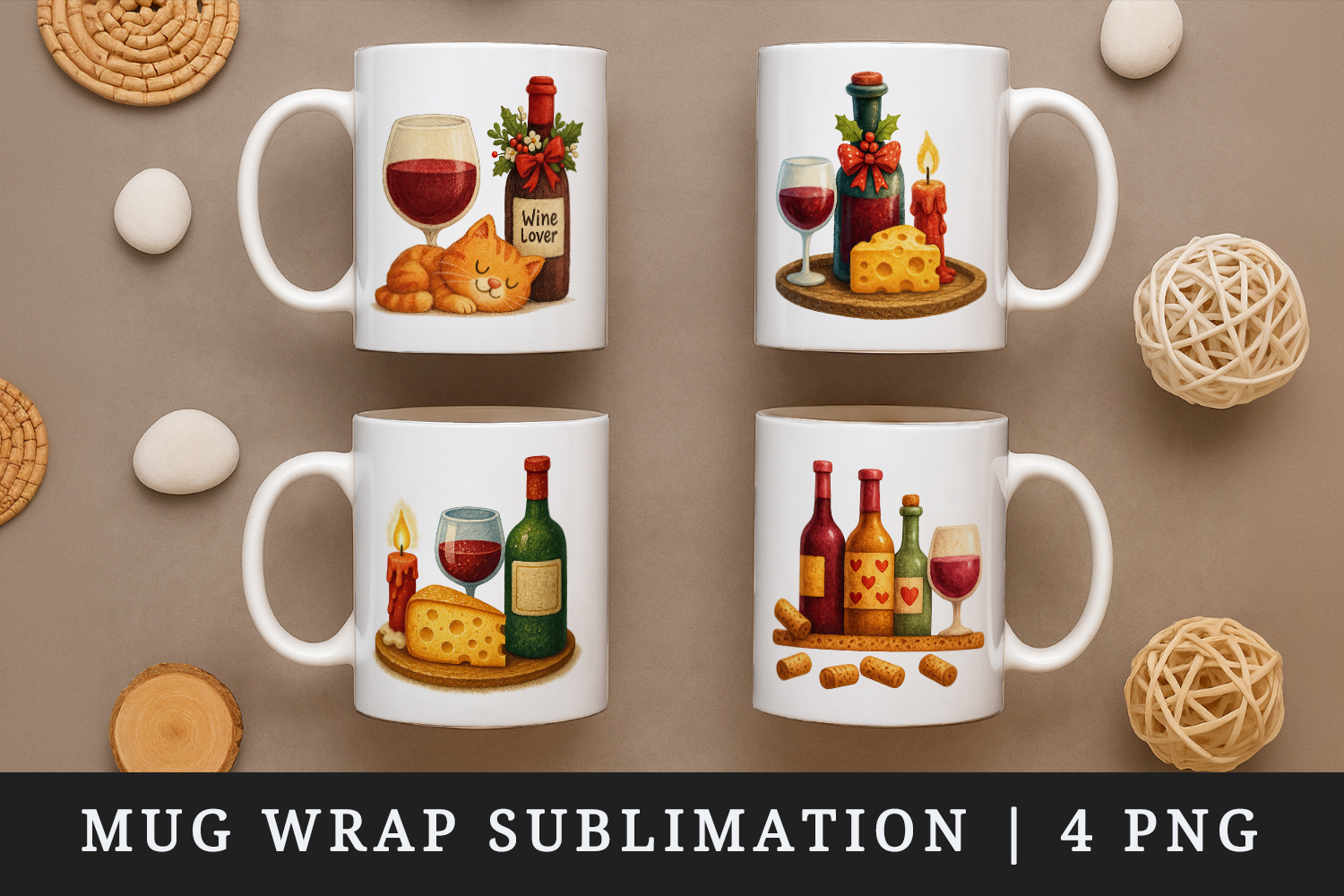 Wine Lover mug wrap printable sublimation design product image 1